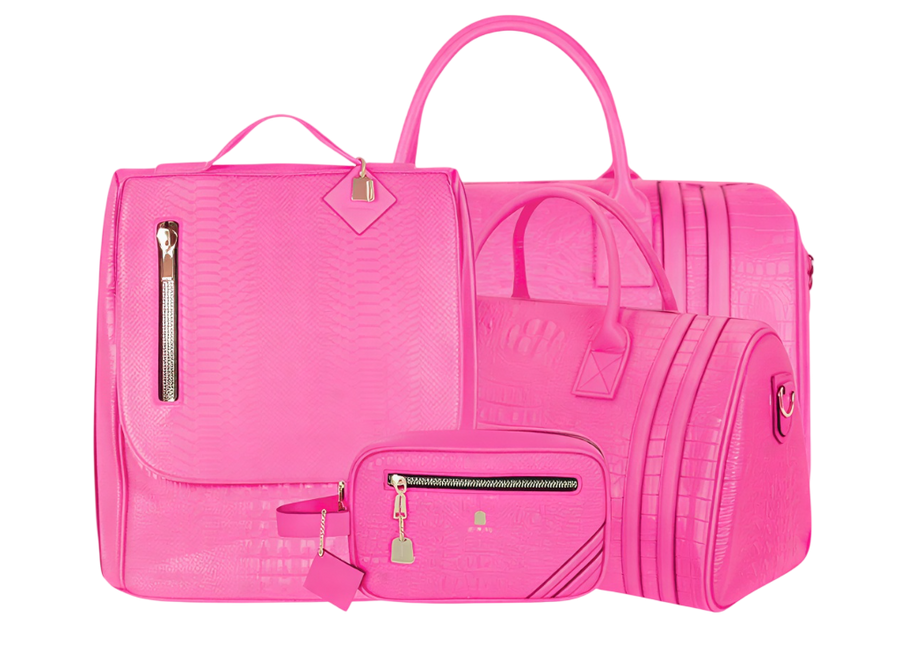 Statement Weekender Travel Set in Neon Pink