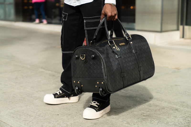 Velour Rolling Duffle Bag in Black