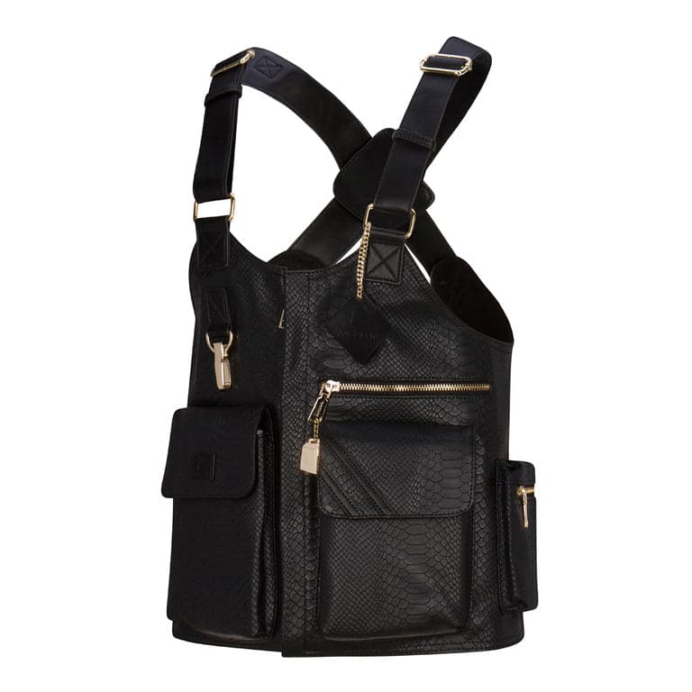 Black Tactical Leather Mens Vest Tote&Carry