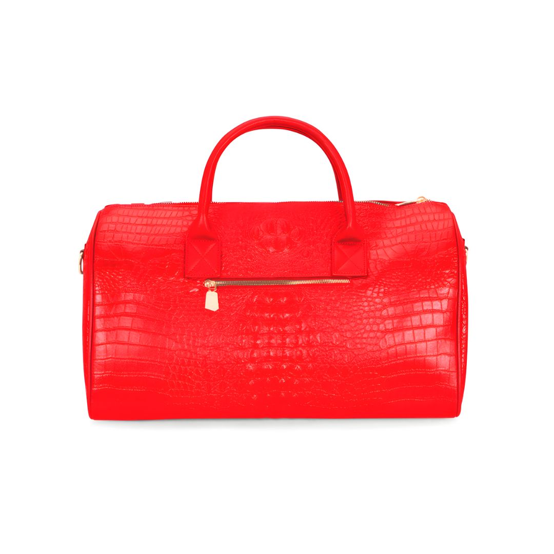 Red Crocodile Skin Duffle Bag Tote&Carry