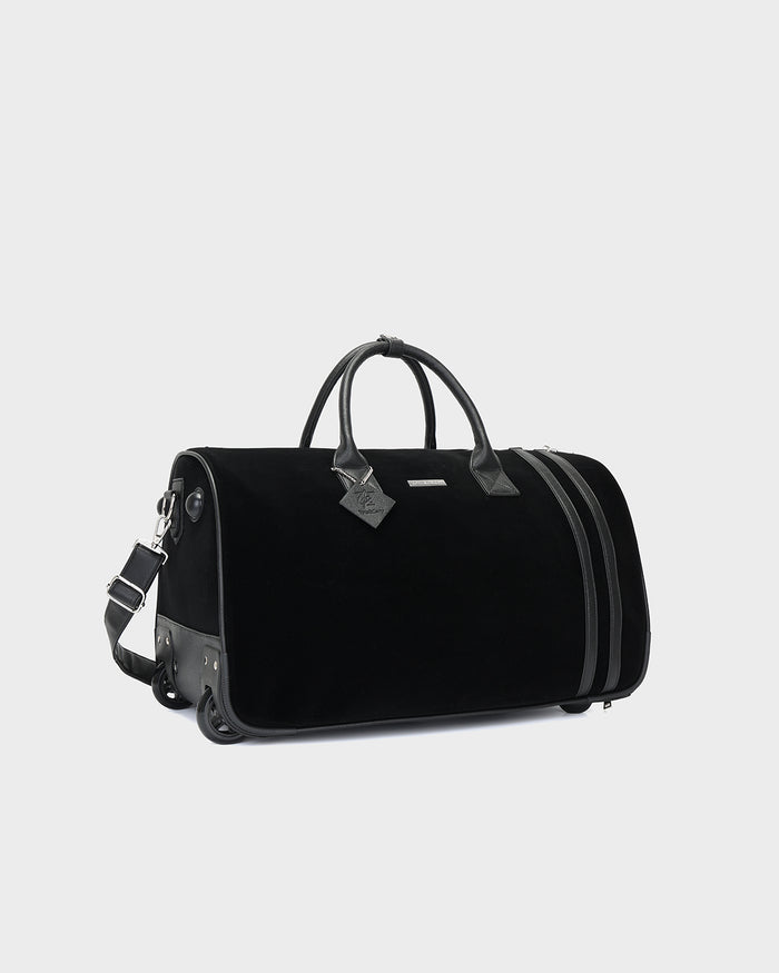 Velour Rolling Duffle Bag in Black