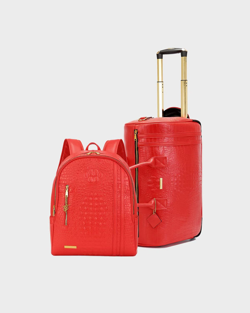 Statement Traveler Rolling Duffle Set in Red