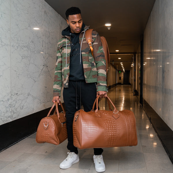 Statement Weekender Duffle Bag in Caramel