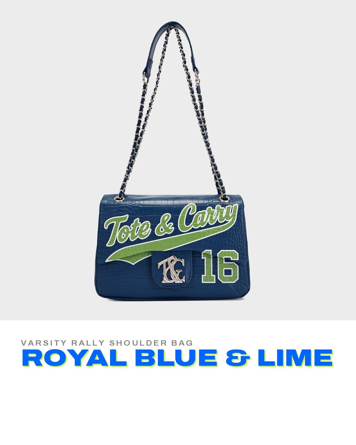 Varsity Rally Shoulder Bag in Royal Blue & Lime — A+ 1