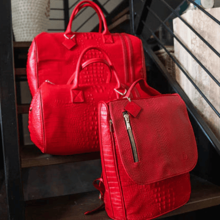 Tote&Carry - Red Apollo 2 Crocodile Skin Luggage Set, 3 Piece Luggage Set Backpack Duffle Bags