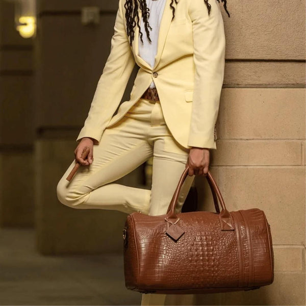 Statement Weekender Duffle Bag in Caramel