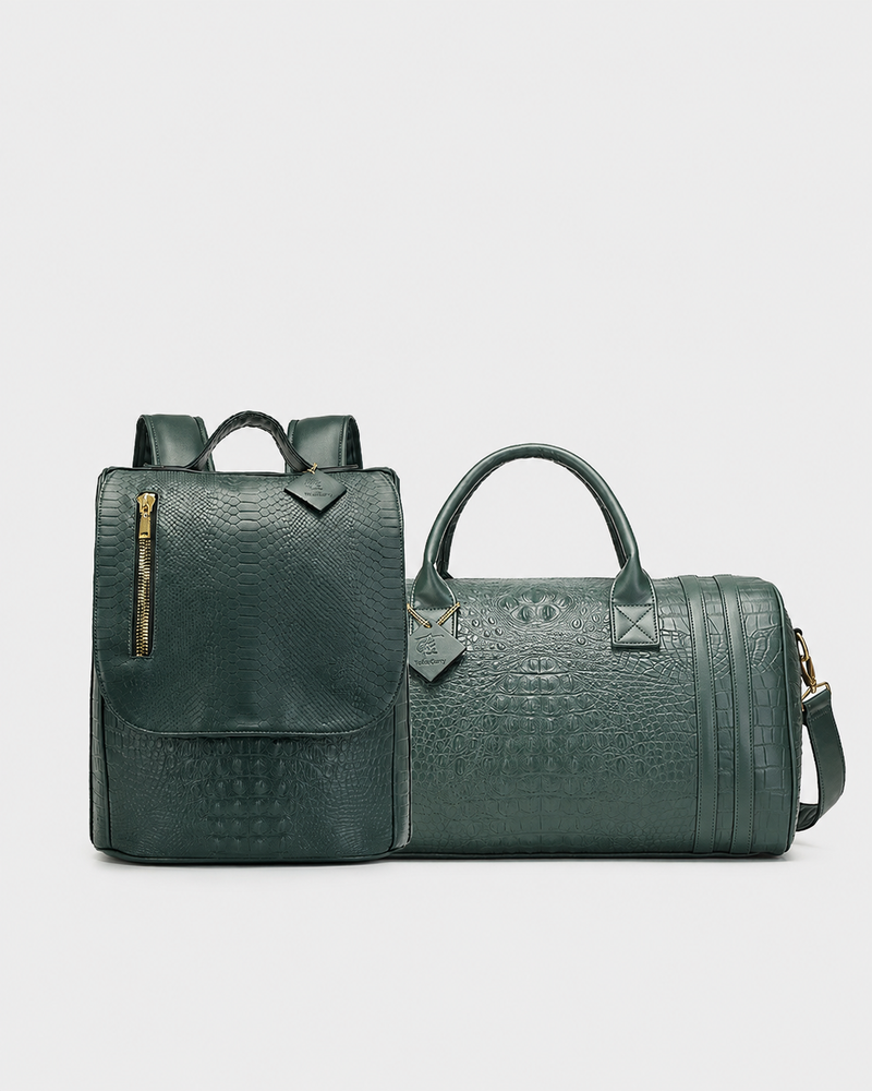 Statement Weekender Travel Set in Emerald Green
