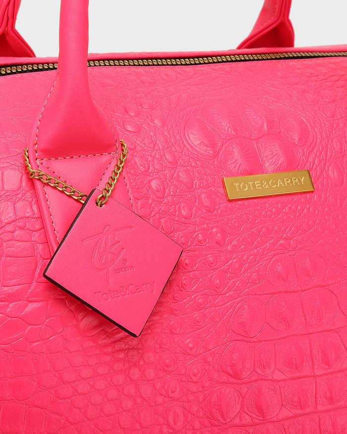 Statement Traveler Rolling Duffle Set in Neon Pink