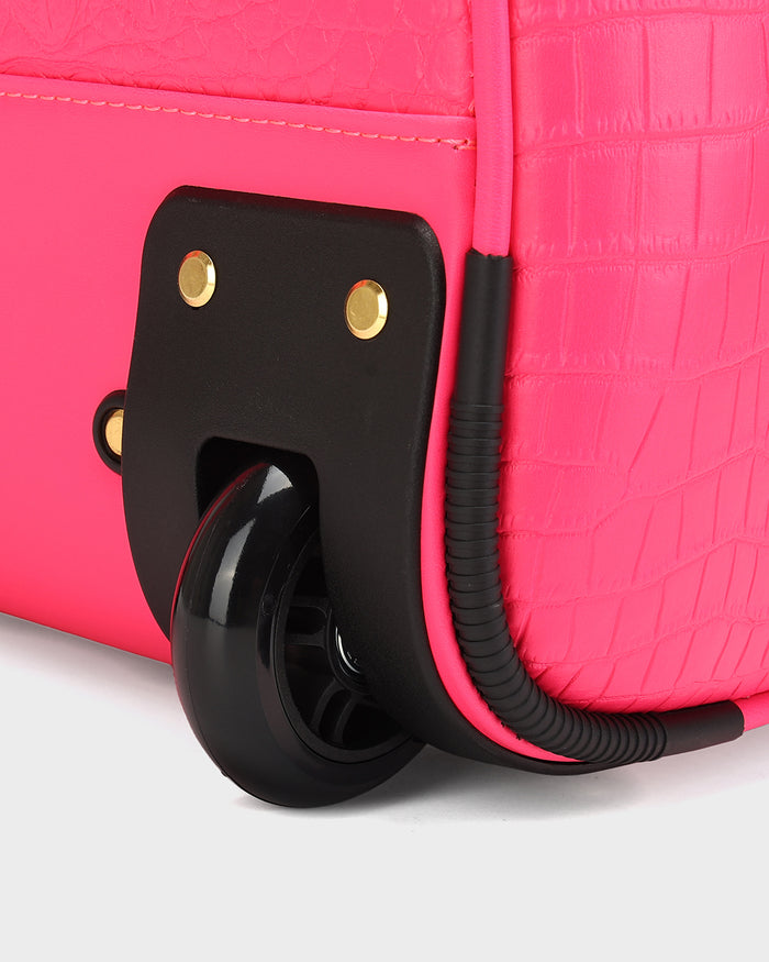 Statement Traveler Rolling Duffle Set in Neon Pink