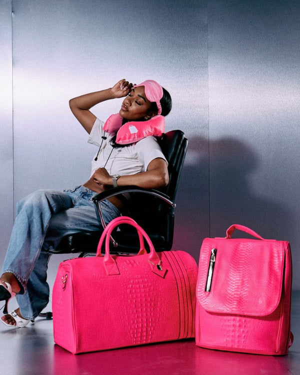 Statement Weekender Travel Set in Neon Pink