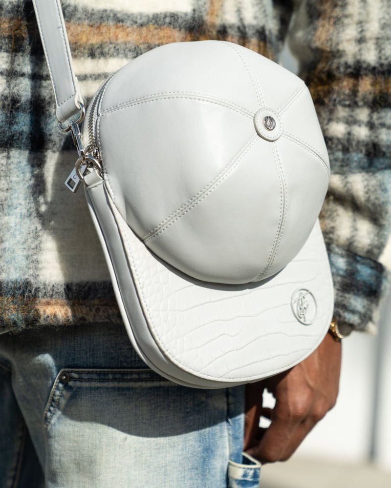 Leather Baseball Cap Bag in Grey