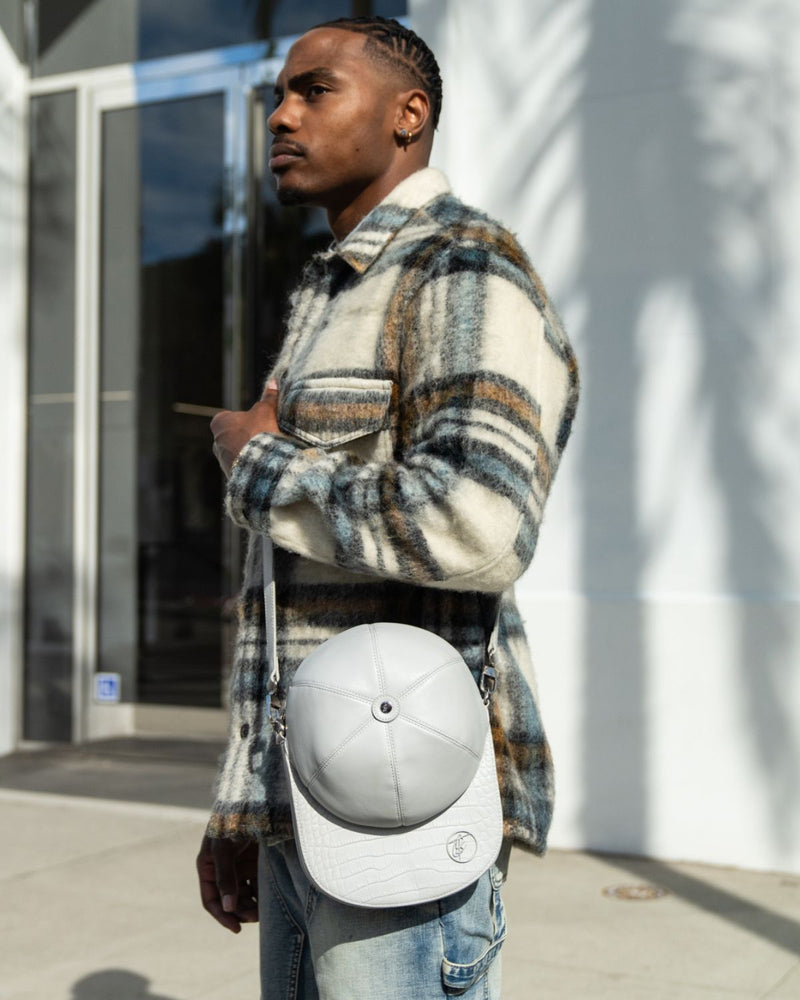 Leather Baseball Cap Bag in Grey