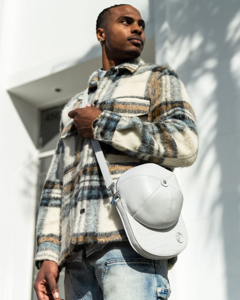 Leather Baseball Cap Bag in Grey
