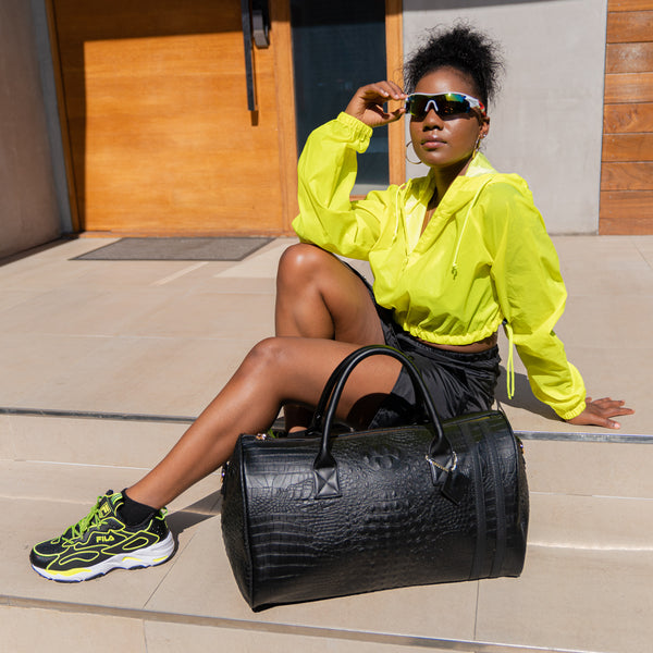 Statement Weekender Duffle Bag in Black