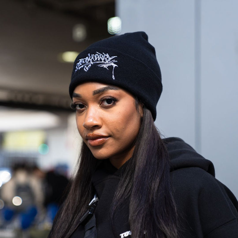 Graffiti Print Beanie in Black