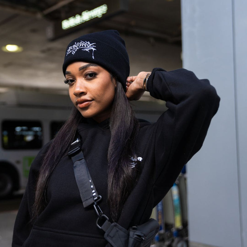 Graffiti Print Beanie in Black