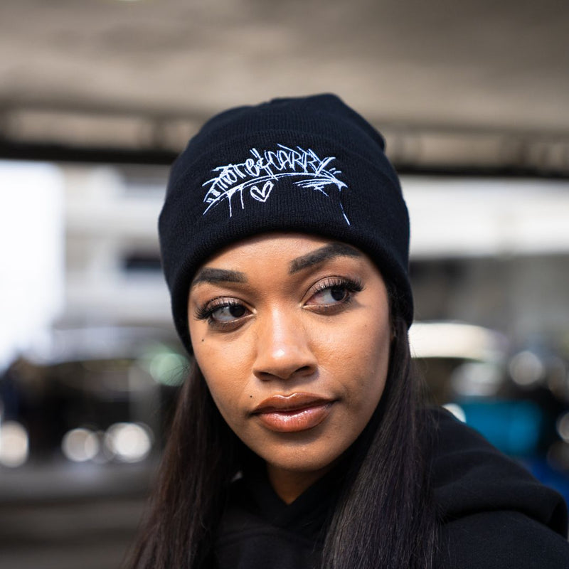 Graffiti Print Beanie in Black