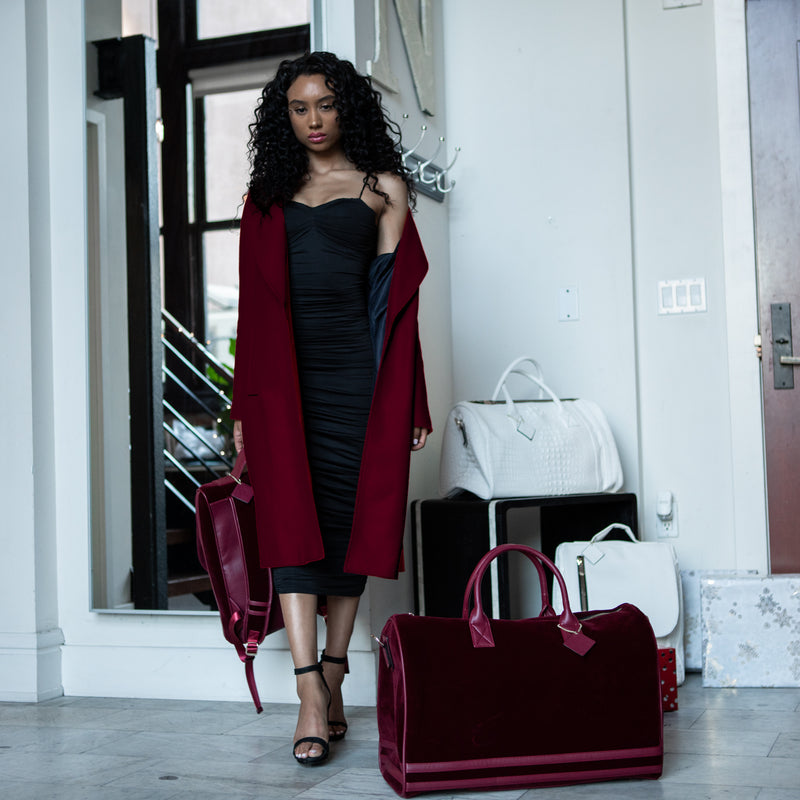 Velvet Travel Set in Burgundy