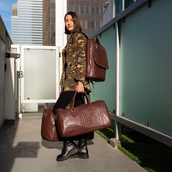 Statement Weekender Duffle Bag in Brown
