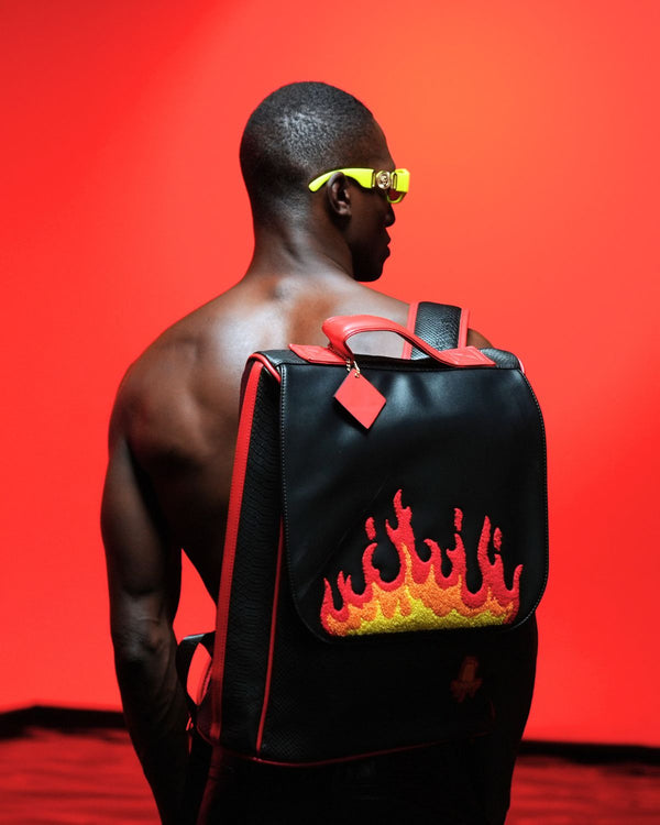 Signature Red Fire Rolling Duffle Set in Black