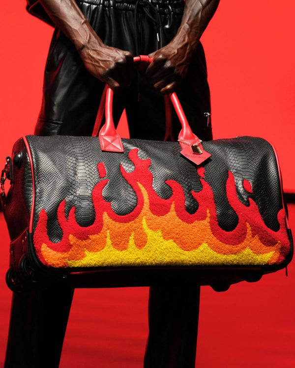 Signature Red Fire Rolling Duffle Set in Black