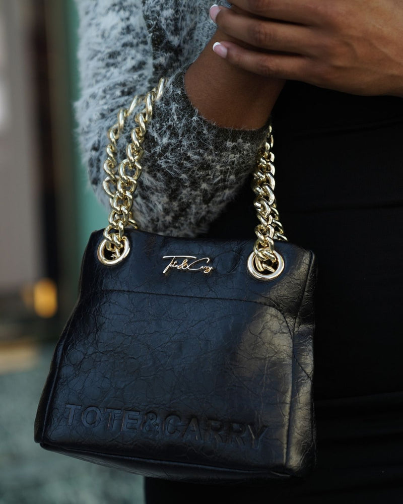 Leather Mini Tote Bag in Black