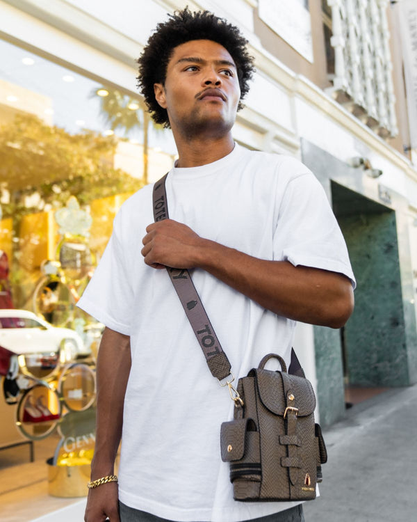 Signature Mini Crossbody Backpack in Brown