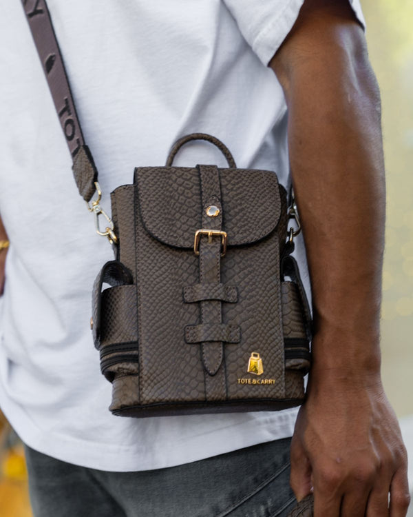 Signature Mini Crossbody Backpack in Brown