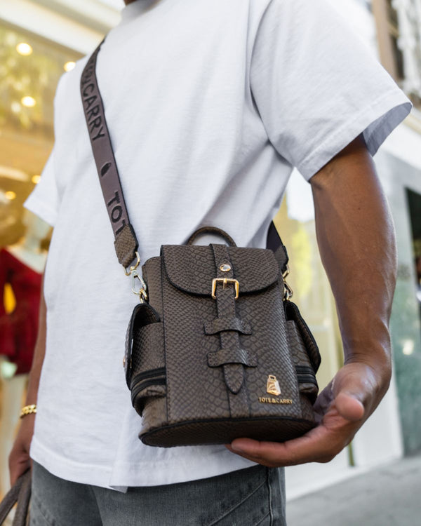 Signature Mini Crossbody Backpack in Brown