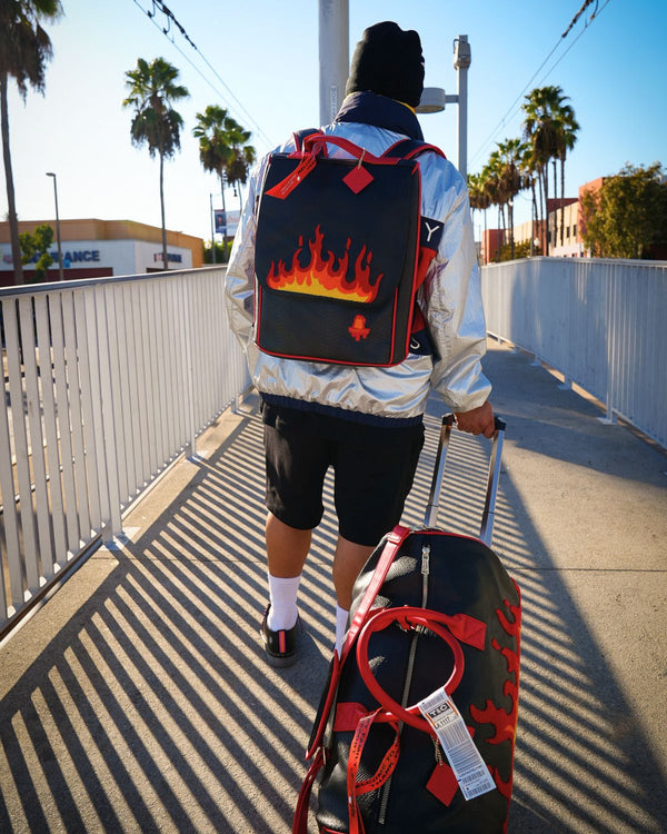 Signature Red Fire Rolling Duffle Set in Black