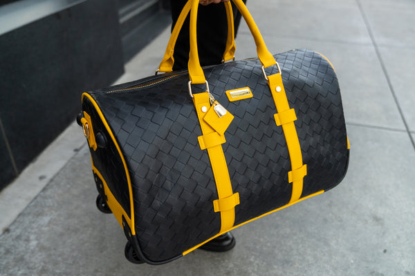 Bodega Traveler Rolling Duffle in Black & Mustard
