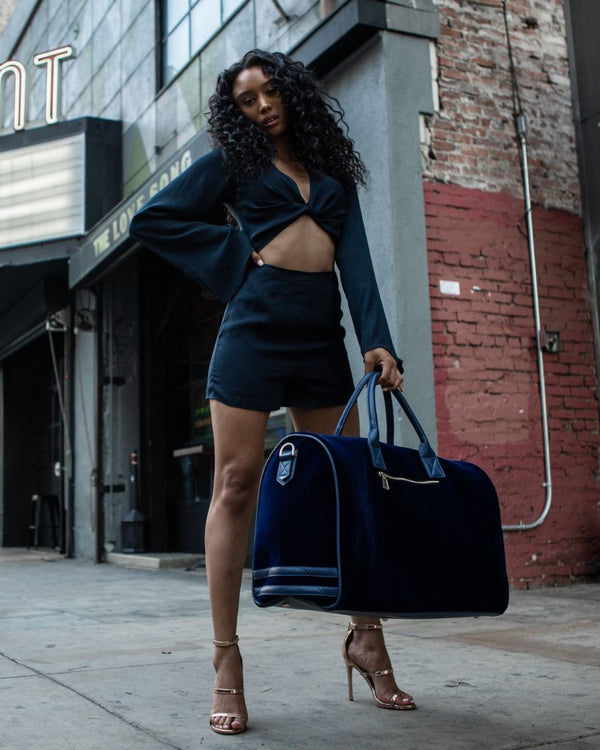 Velour Duffle Bag in Royal Blue