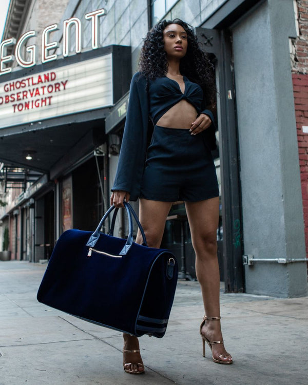 Velour Duffle Bag in Royal Blue