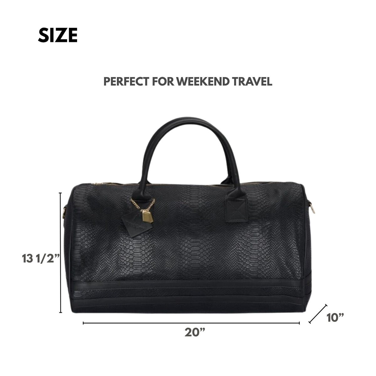 Tote&Carry Signature Weekender Duffle Bag in Black — size, 20 x 13.5 x 10 inches, perfect for weekend travel