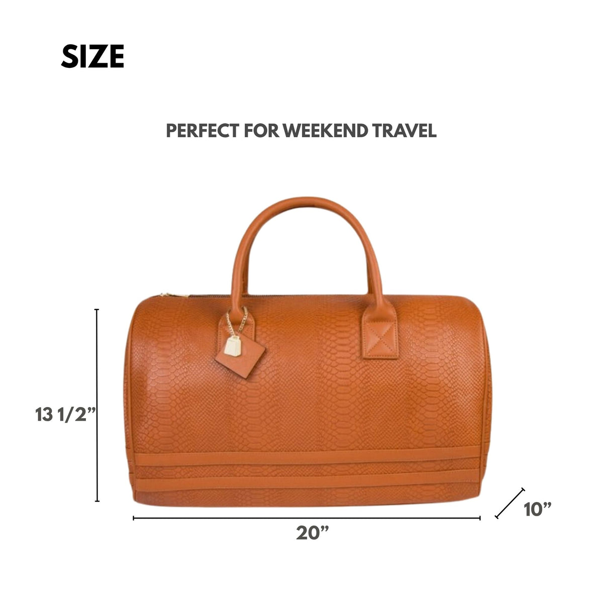 Tote&Carry Signature Weekender Duffle Bag in Caramel — size, 20 x 13.5 x 10 inches, perfect for weekend travel