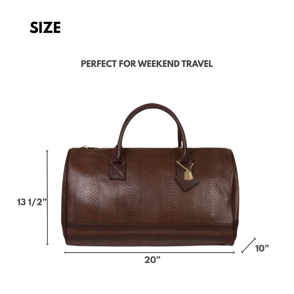 Tote&Carry Signature Weekender Duffle Bag in Chocolate — size, 20 x 13.5 x 10 inches, perfect for weekend travel