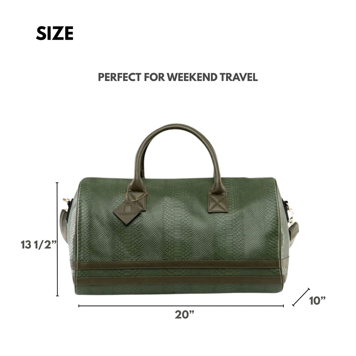 Tote&Carry Signature Weekender Duffle Bag in Olive — size, 20 x 13.5 x 10 inches, perfect for weekend travel