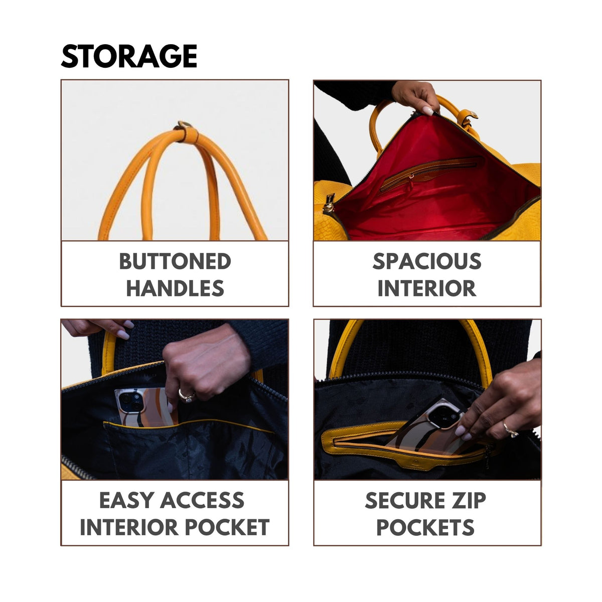 Tote&Carry Signature Traveler Rolling Duffle in Sunflower Yellow — storage, buttoned handles, spacious interior, easy-access exterior pocket and secure zip pockets