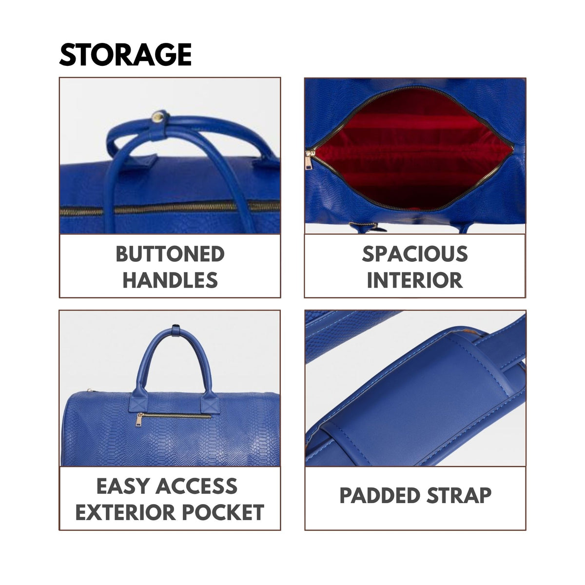 Tote&Carry Signature Traveler Rolling Duffle in Royal Blue — storage, buttoned handles, spacious interior, easy-access exterior pocket and secure zip pockets