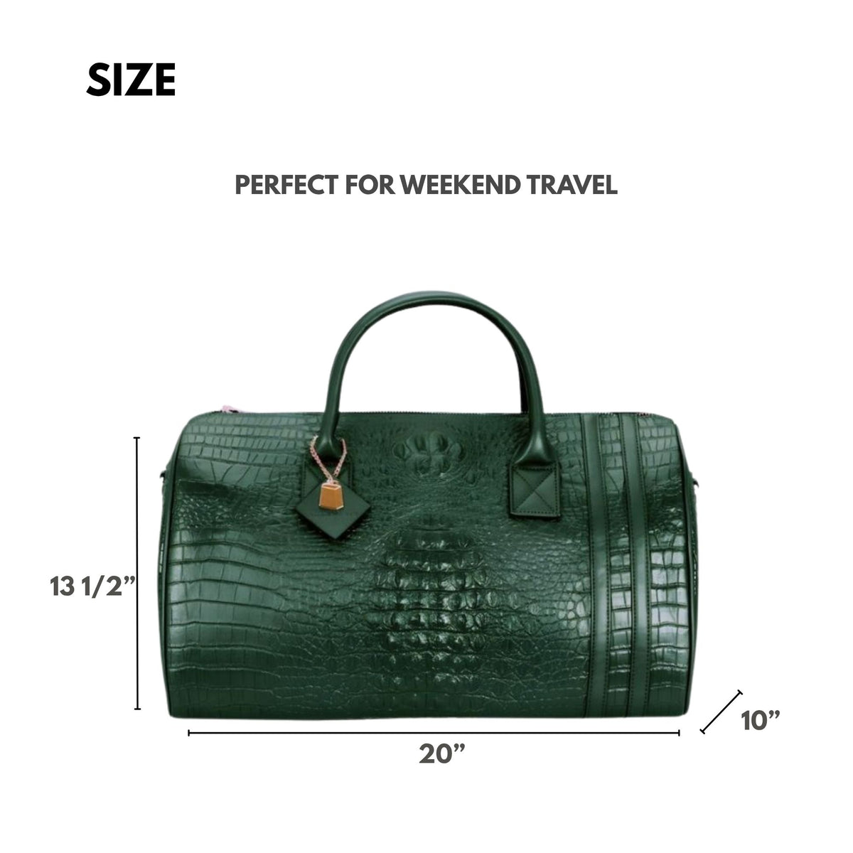 Tote&Carry Classic Weekender Duffle Bag in Emerald Green — regular weekend bag size, 20 x 13.5 x 10 inches
