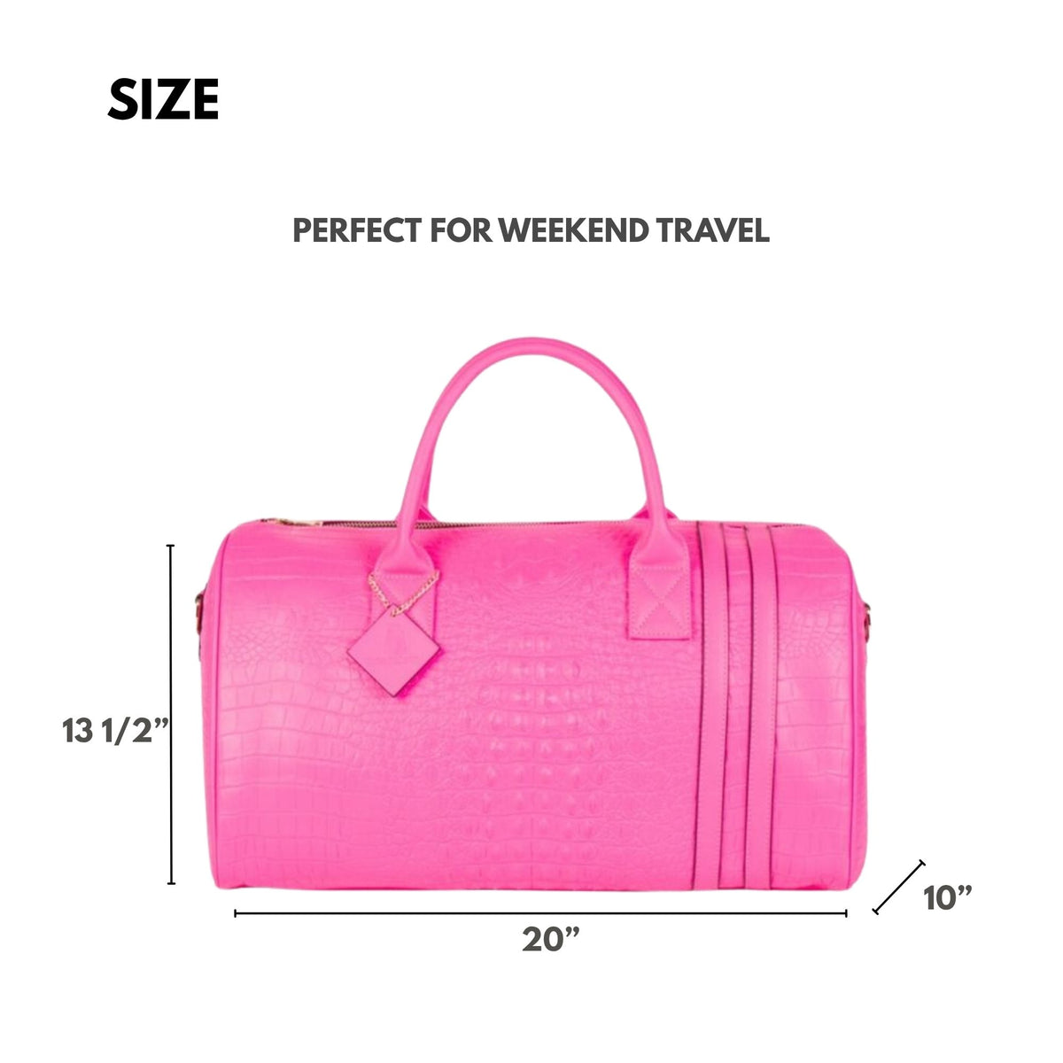 Tote&Carry Classic Weekender Duffle Bag in Neon Pink — regular weekend bag size, 20 x 13.5 x 10 inches