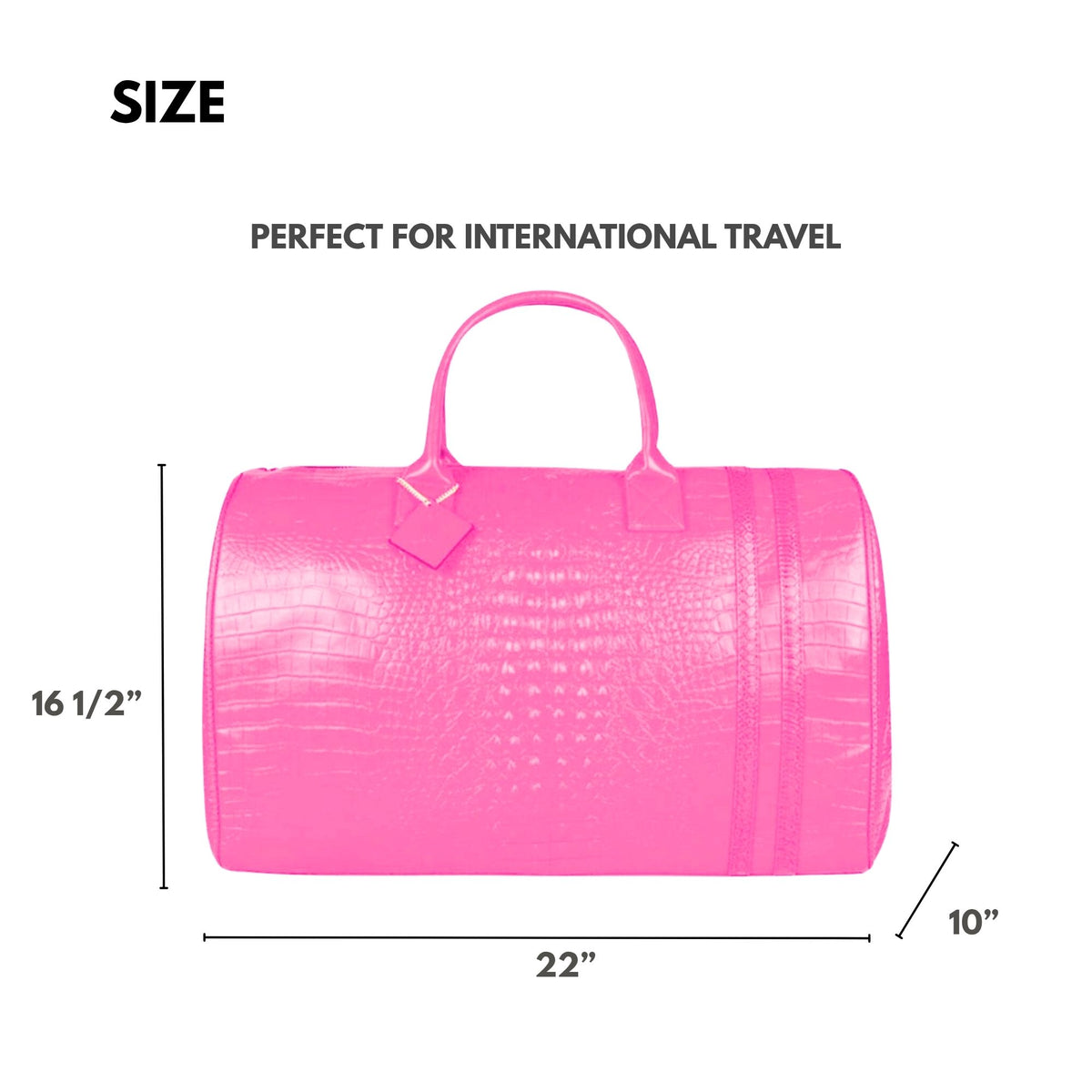 Tote&Carry Classic Weekender Duffle Bag in Neon Pink — XL travel bag size, 22 x 16.5 x 10 inches