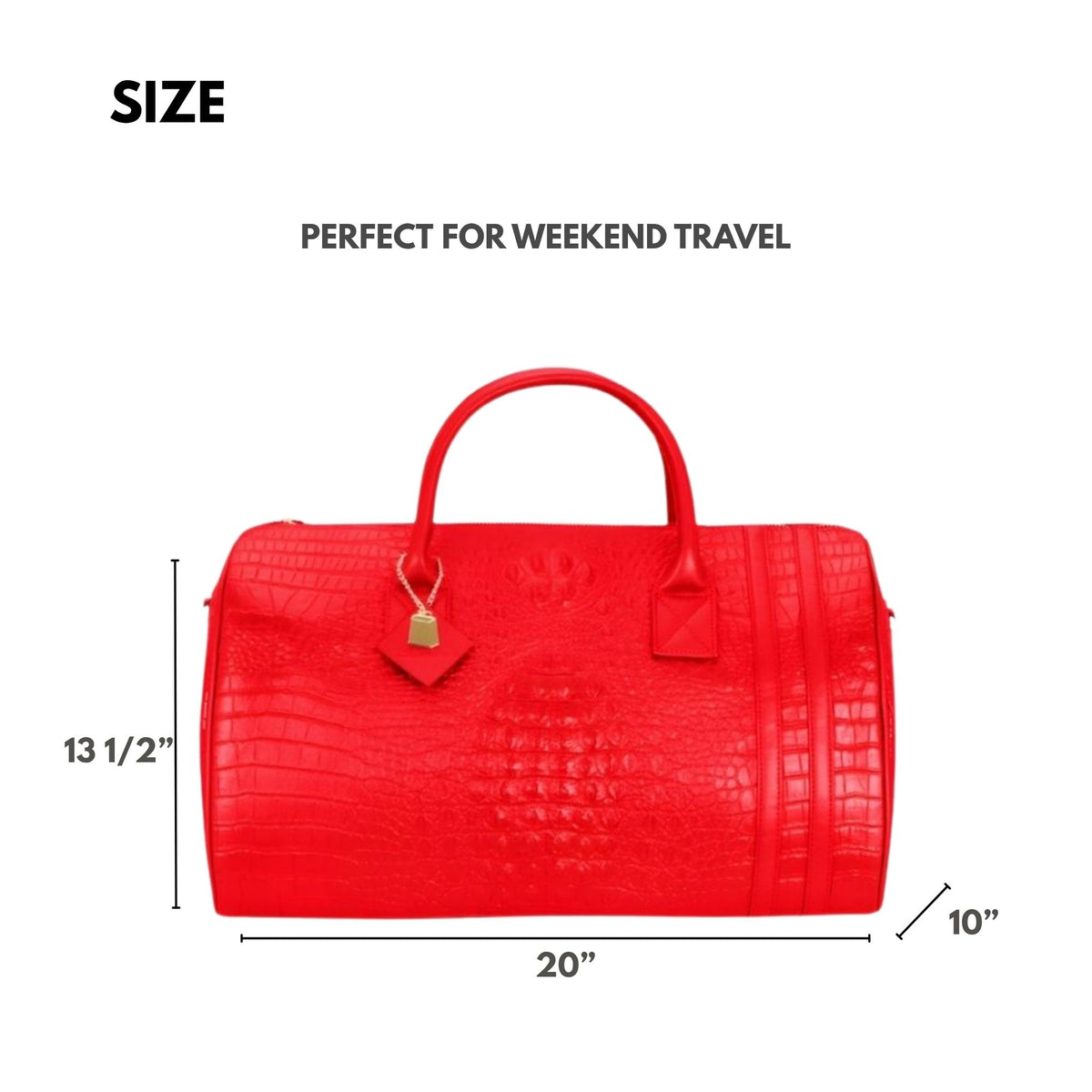 Tote&Carry Classic Weekender Duffle Bag in Red — regular weekend bag size, 20 x 13.5 x 10 inches