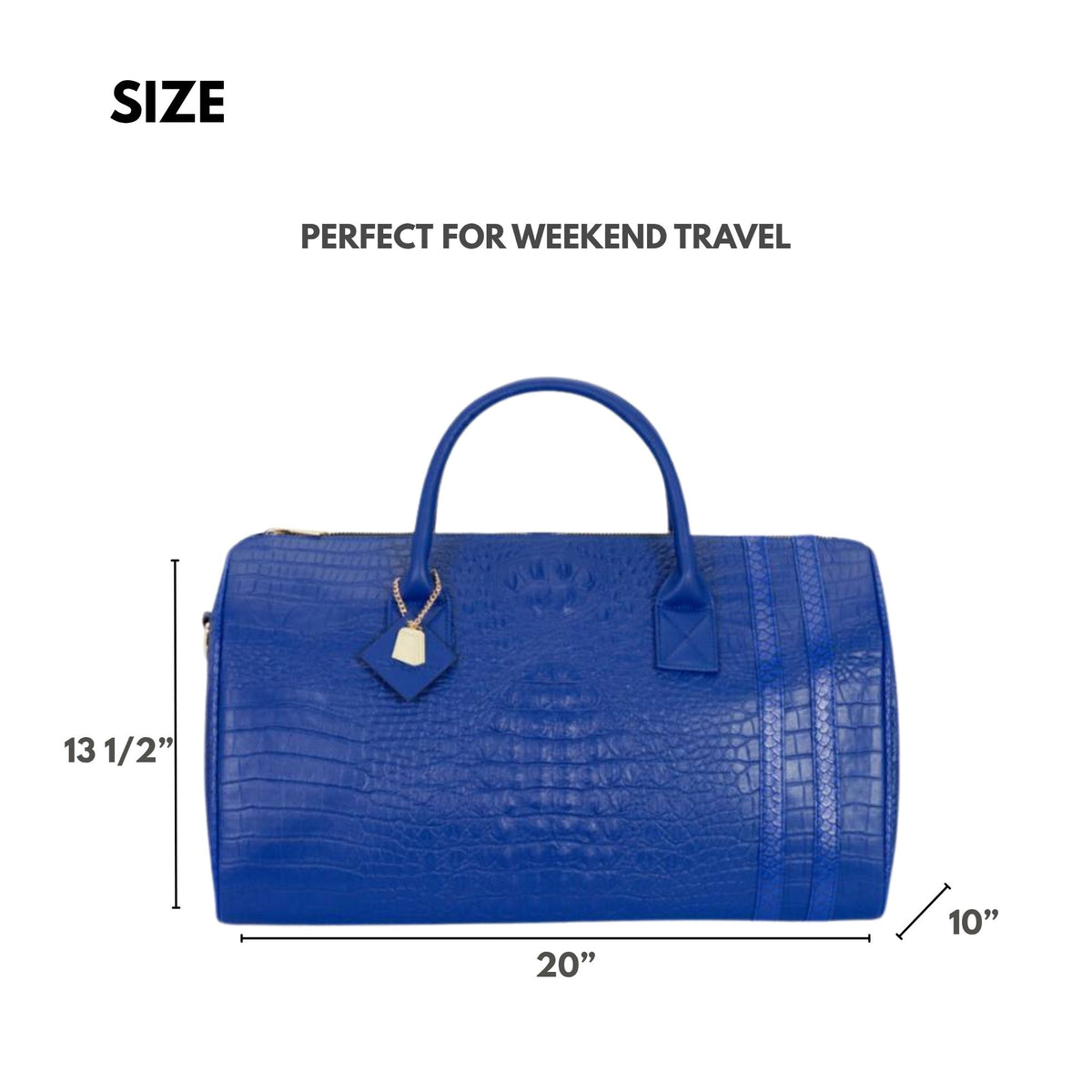 Tote&Carry Classic Weekender Duffle Bag in Royal Blue — regular weekend bag size, 20 x 13.5 x 10 inches