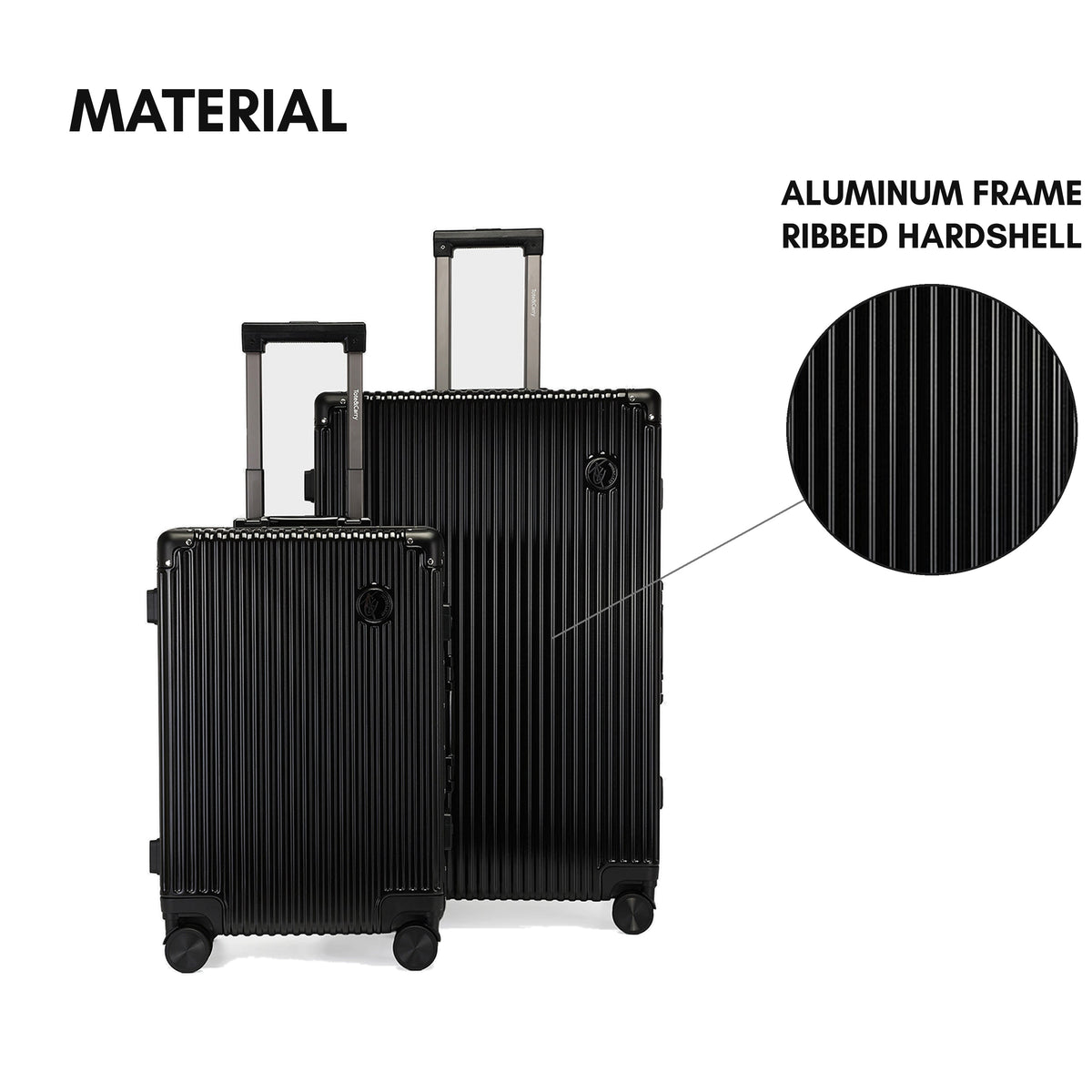 Tote&Carry Alloy Elite 2PC Suitcase Set in Onyx — material, aluminum frame and ribbed hardshell