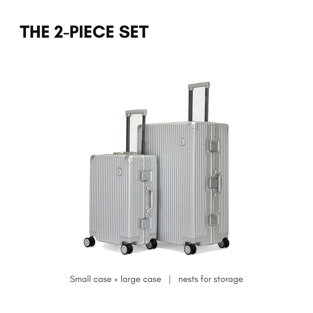 Tote&Carry Alloy Elite 2PC Suitcase Set in Platinum Silver — the two piece set, small and large case