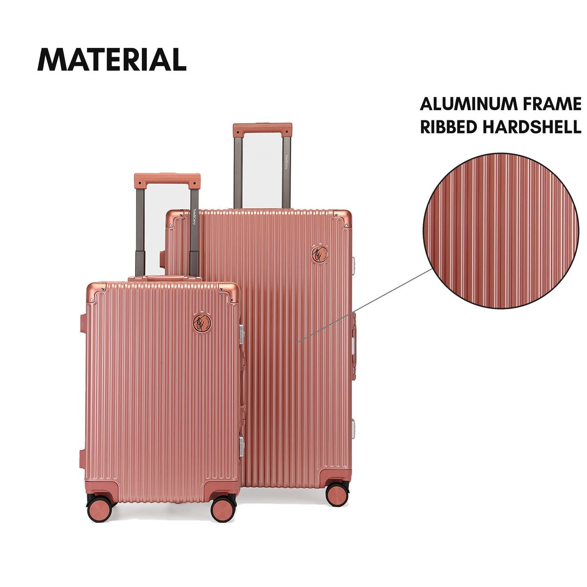 Tote&Carry Alloy Elite 2PC Suitcase Set in Rose — material, aluminum frame and ribbed hardshell