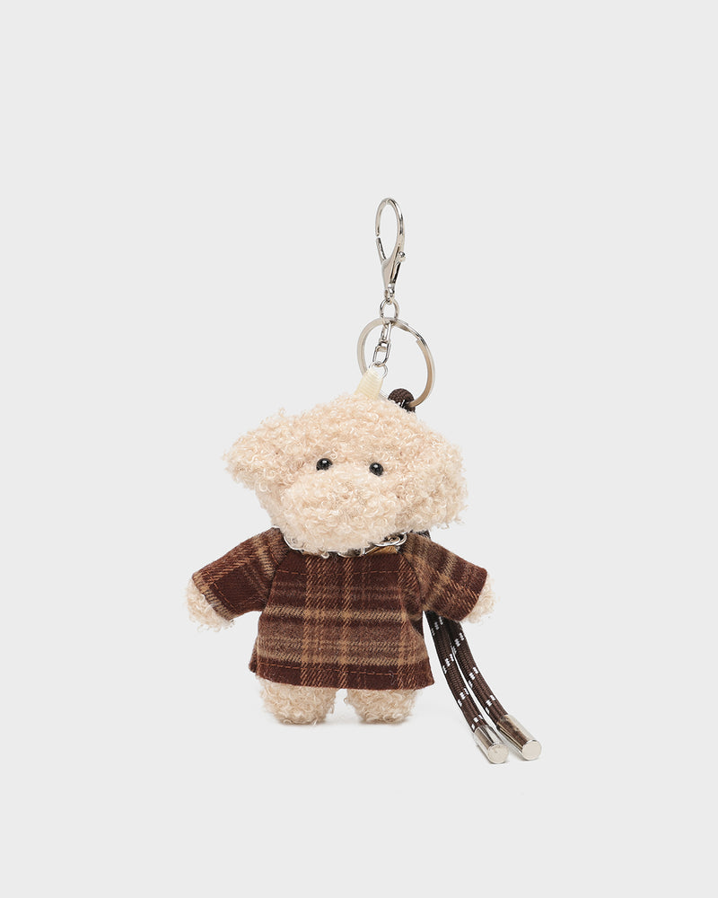 Fuzzy Dog Bag Charm in Brown