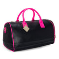 Schwarze und rosafarbene Reisetasche aus genarbtem veganem Leder