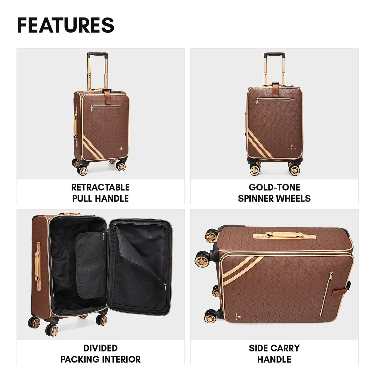 Bodega 2-Piece Luggage Set in Brown - features
